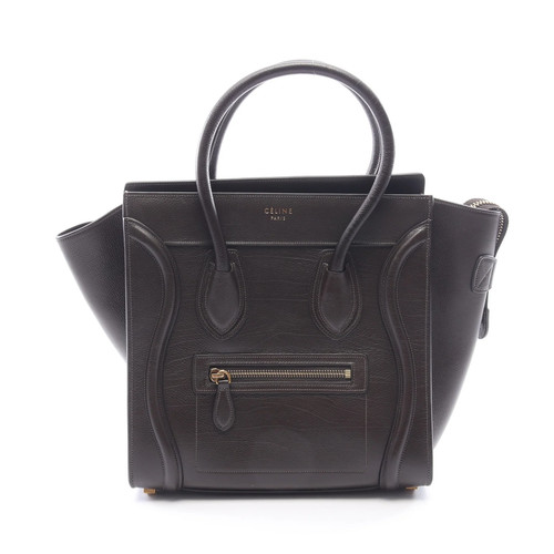【Bag】CELINE Luggage Micro Shopper Handbag Tote Bag Leather Dark Brown Celine