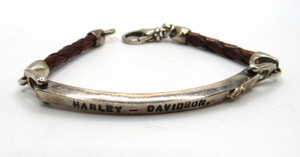 Harley Davidson Sterling Silver 925 MOD over 10K Bracelet braided leather 6.5"