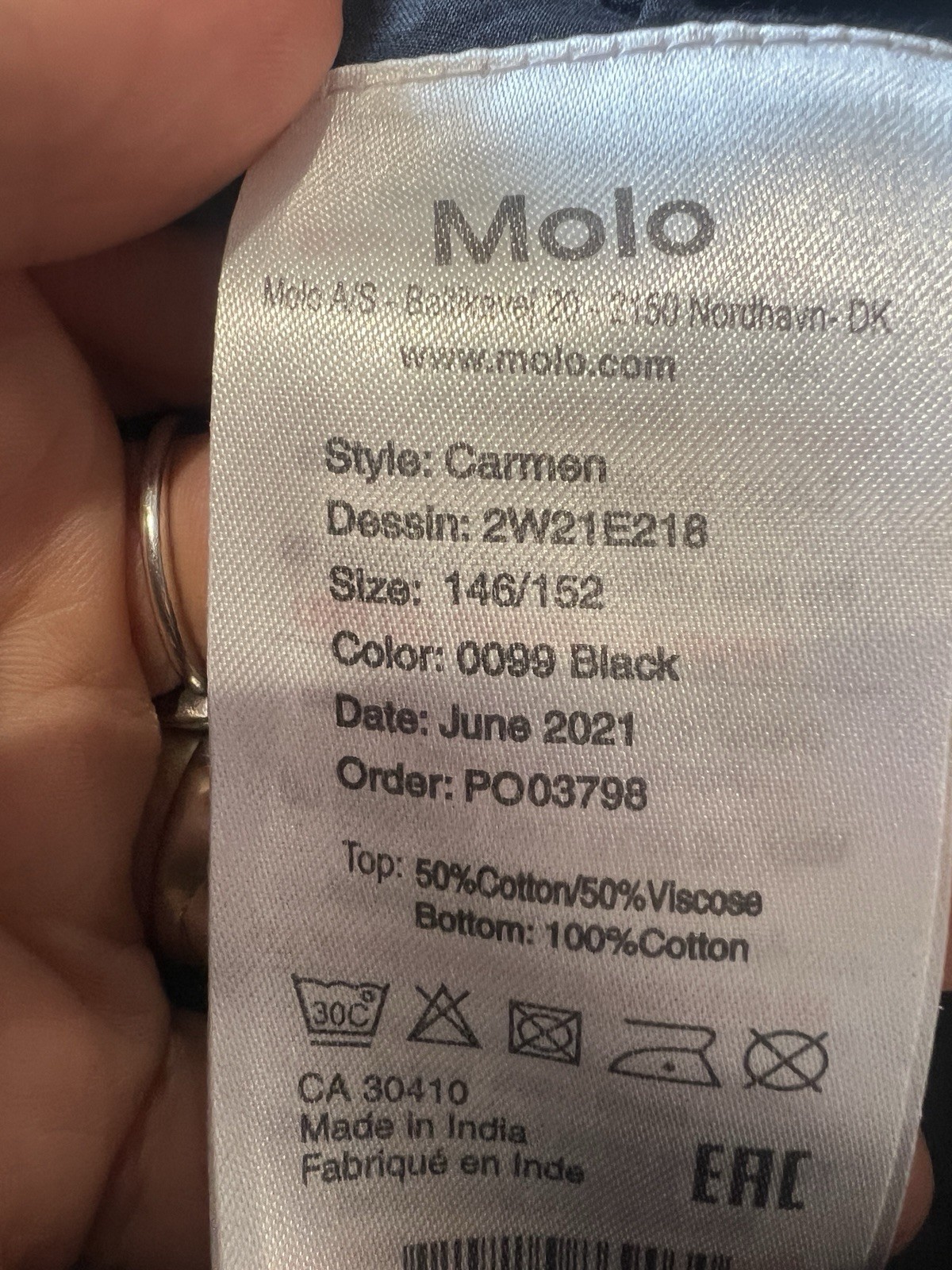 Molo Girl's 11-12 Black Carmen Sweatshirt Dress Striped Pullover  Organic Cotton