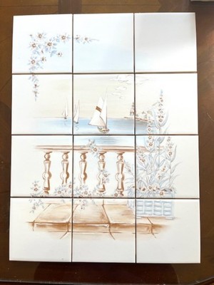 Closeout 13'' x 17'' Peaceful Flower and Water Ceramic Tile Mural 12pcs 4.25'' Kiln