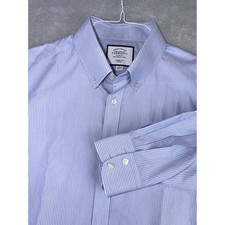 Charles Tyrwhitt Mens 17X35 Classic Fit Blue White Stripe Non-Iron Cotton Shirt