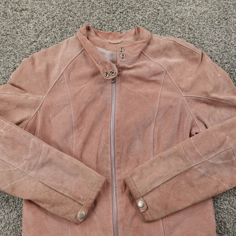 Chaqueta de Cuero Wilsons Para Mujer M Rosa Gamuza Cuero Motociclista Cremallera Foto 2 de 4