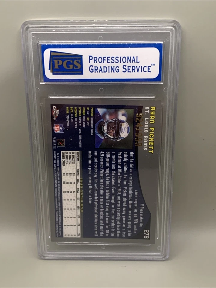 2001 Topps Chrome Refractor Ryan Pickett Rookie Rams #278 / 999 Graded 9!! - Image 3 of 4