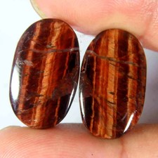 Coppia ovale occhio di tigre rosso naturale 17,40 ct.100% cabochon 11x18x4 mm...