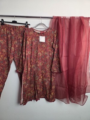 Simran's 3 Stück rot weinrot Salwar Kameez Pakistanisch Größe Medium 12