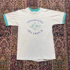 Paradise Found Sea Perch Graphic T Shirt Men's Size L Gray Turquoise Ringer Tee