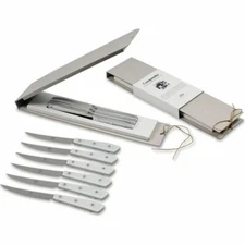Coltellerie Berti Set of 6 Compendio Steak Knives White / Ice Lucite Handles 