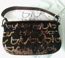 BYBLOS BORSETTA DONNA IN VELLUTO MARRONE CON PAILLETTES NUOVA SHOPPING BAG