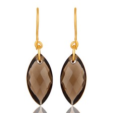 Smoky Quartz 925 Sterling Silver 18K Gold Plated Earrings Gemstone Jewelry
