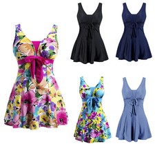 Wantdo Women's One Piece Swimsuit Plus Size Swimdress Floral Printed Tankini