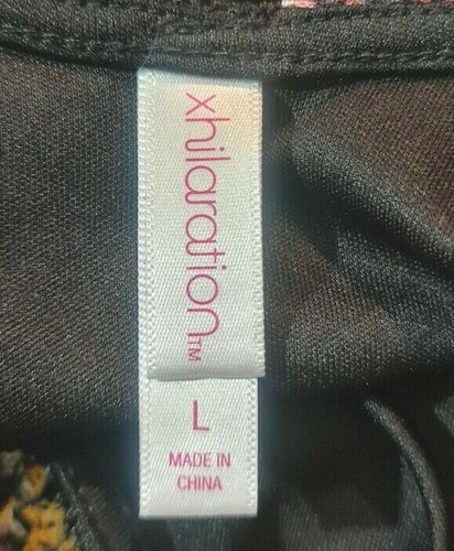xhilaraion Womens Skater Knee Length Size L Black Floral Crew Neck Long SLV 166P - Picture 5 of 7