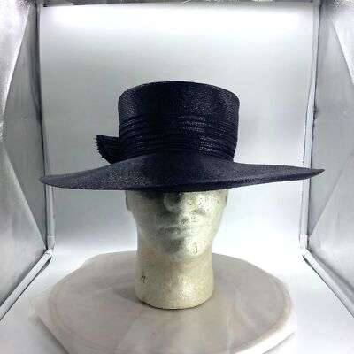 Vtg Lazarus Trendsetter Wide Flat Brim Hat with Pin  display picture 2