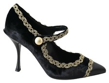 DOLCE & GABBANA Shoes Mary Janes Pumps Black Velvet Gold EU35 / US4.5 RRP $800