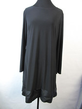 Chaps Womens XL Black Faux Leather Hem Long Sleeve Shift Dress