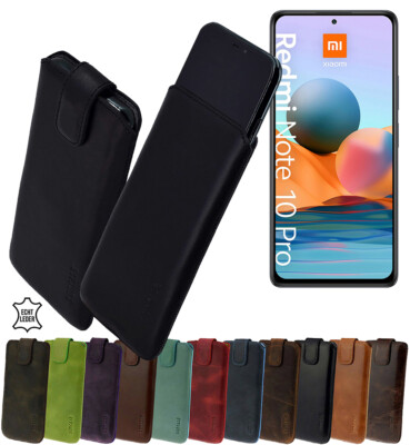 Suncase Tasche Handyhülle Echt Leder Slim Case Etui für Xiaomi Redmi Note 10 Pro
