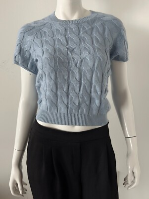 Naadam Cable Knit Open Back Sweater Top Powder Blue Size medium