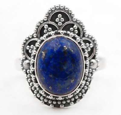 Natural Gold In Lapis Lazuli 925 Solid Sterling Silver Ring Jewelry Sz 6 @B19-5