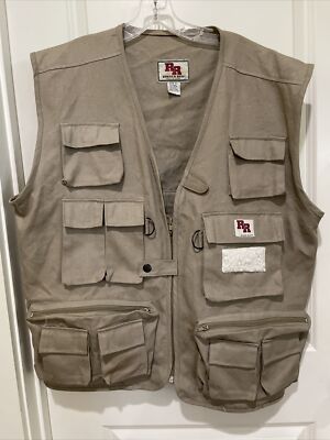 RUGGED RUN KHAKI CANVAS VEST JACKET MULTI POCKET FISHING HUNTING OUTDOOR  MENS XL