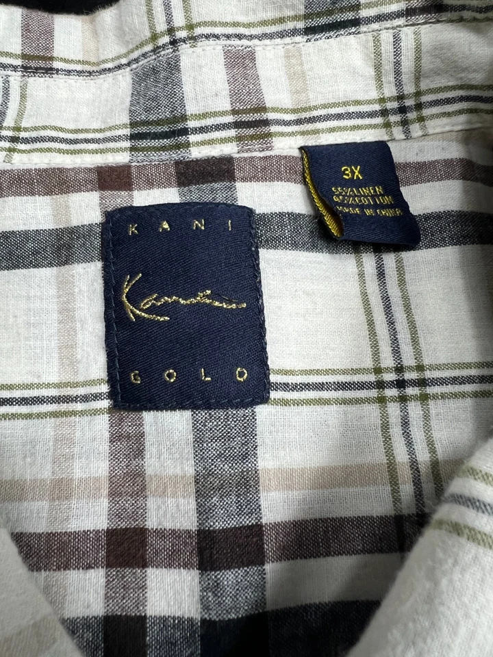 Kani Gold Shirt Short Sleeve White Plaid 90's Hip Hop Men's 3XL Nice. - Image 3 of 4