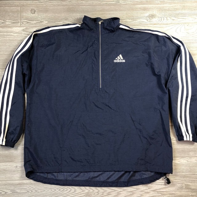 Vintage 90s Adidas Big Logo Three Stripe Coat Jacket Windbreaker XXL B35 | eBay
