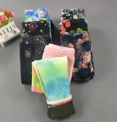 Neu warme Fleece gefütterte Leggings für Mädchen kuschelige Kinder Thermo Winter Leggings
