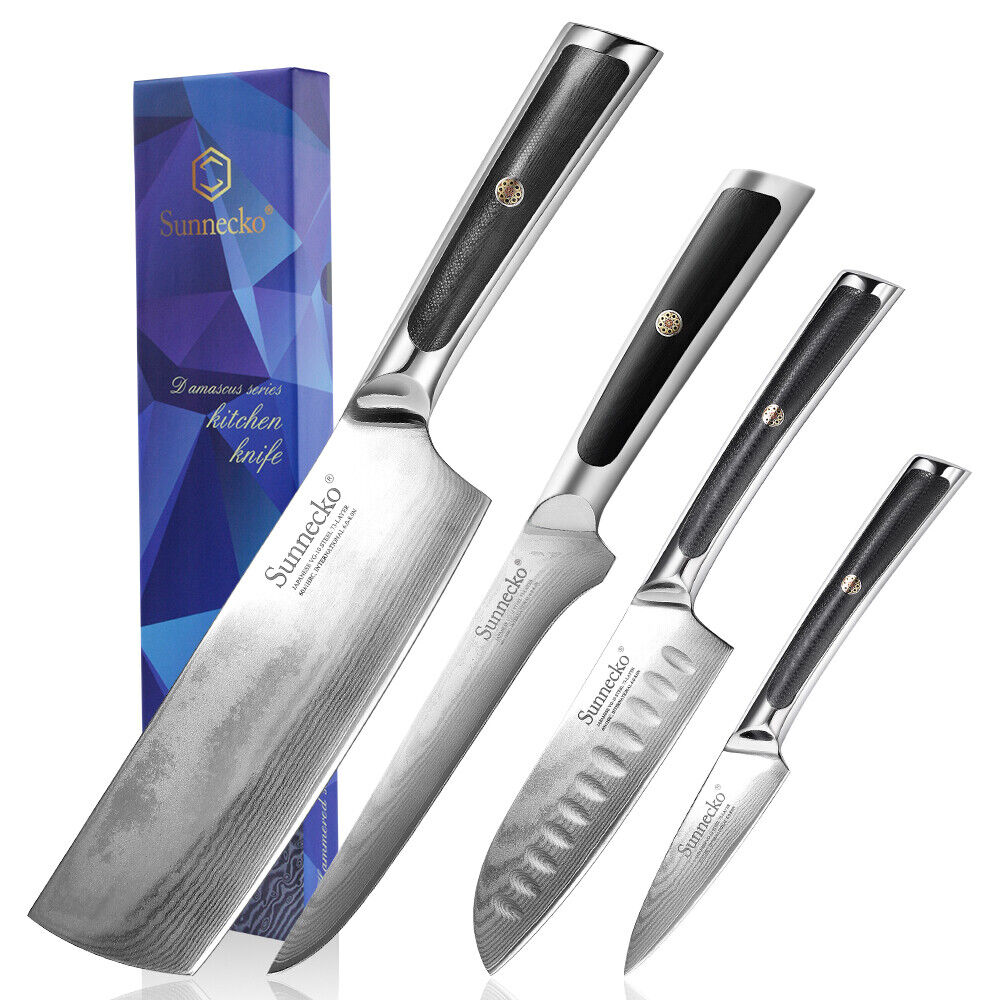 4Pcs Kitchen Knives Set Damascus Steel Chef Knife Japanese Santoku Slicer Sushi