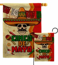 Calavera Cinco de Mayo Burlap Garden Flag Summertime Decorative Yard Banner