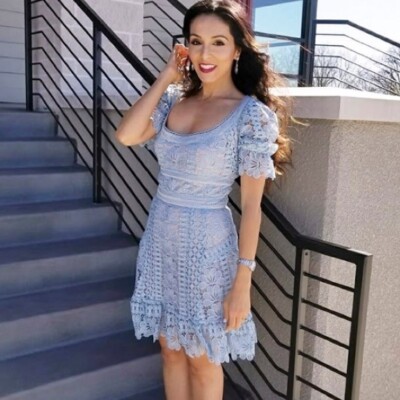self portrait pale blue mini dress self-portrait - Blue Check Knit Mini Dress main image 1