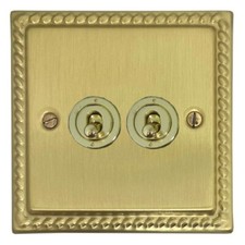 G&H MSB382-PB Monarch Roped Satin Brushed Brass 2 Gang 2 Way Toggle Light Switch