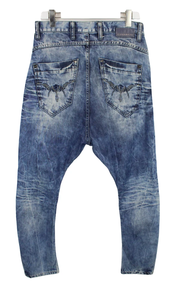 Pantalones de mezclilla CIPO & BAXX W30/L34 entrepierna caída efecto desvanecimiento cónico botón Foto 2 de 4