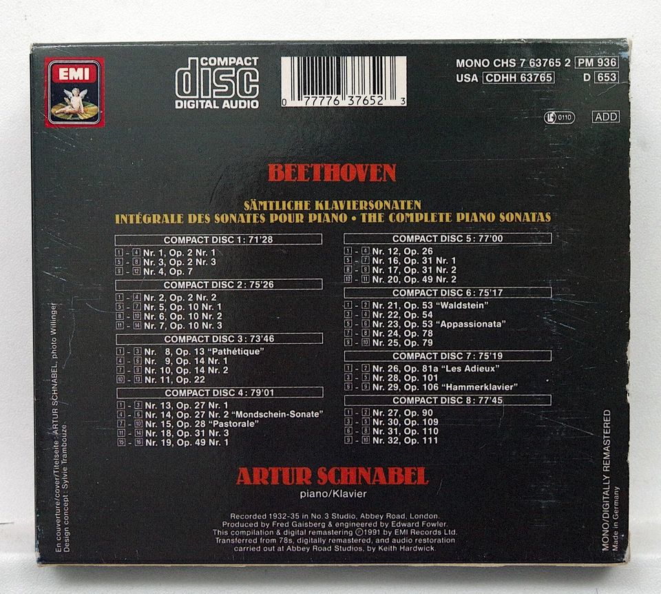 ARTUR SCHNABEL ⸺ BEETHOVEN The complete piano sonatas ⸺ EMI 8xCDs NM Foto 2 de 2