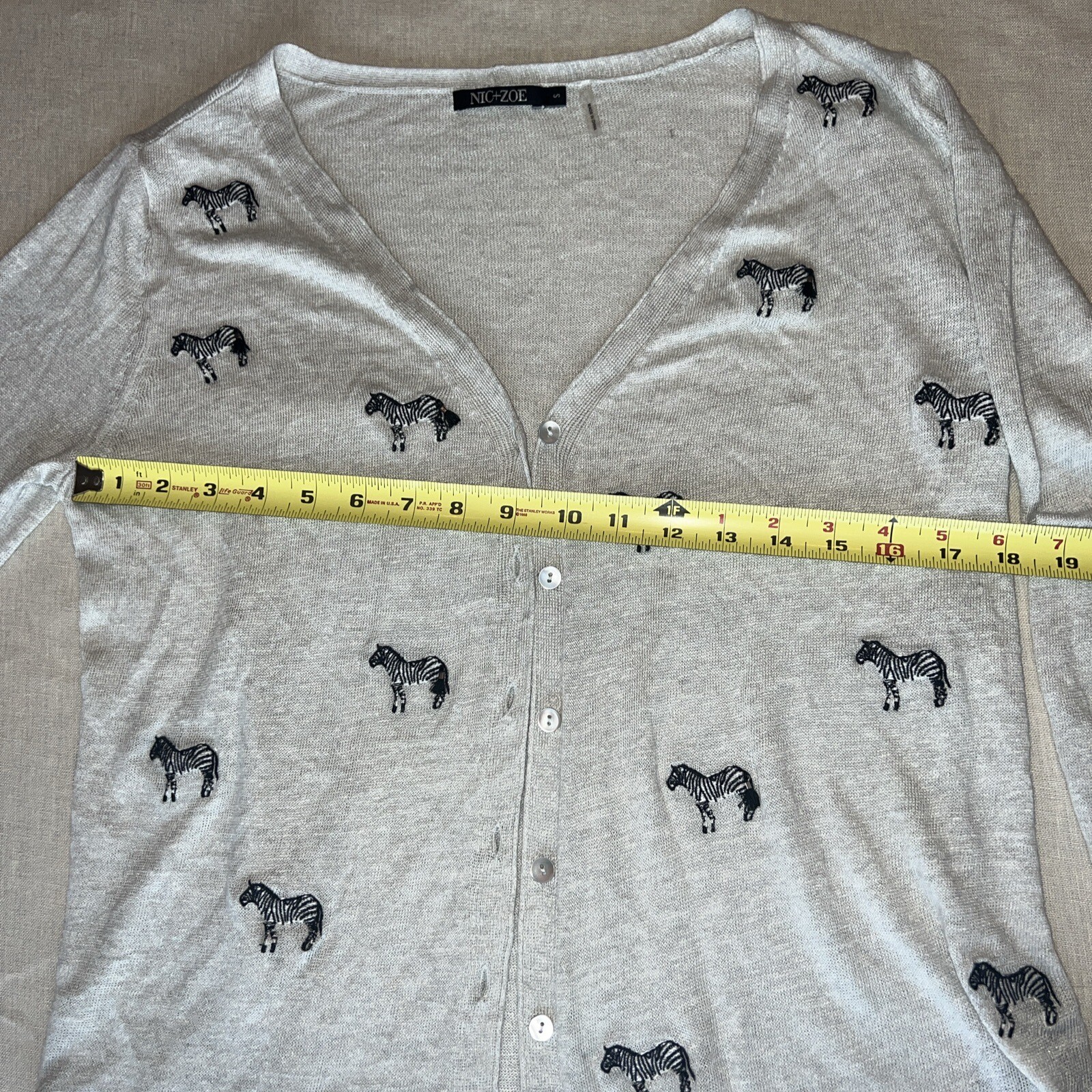 Nic and Zoe Women's gray sweater embroidered with Zebras Button ...