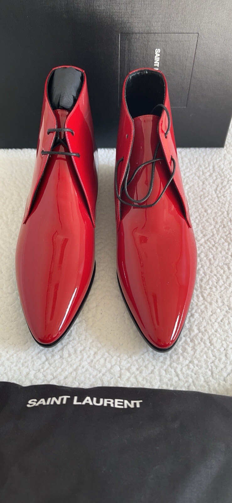 $945 Saint Laurent stivaletti da donna Jonas rossi in vernice taglia 37 7US