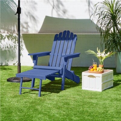 Folding Adirondack Chair with Adjustable Backrest and Ottoman for