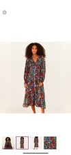 NWT Farm Rio | Tropical Garden Viscose Long Sleeve V-Neck Midi Dress, Size Small