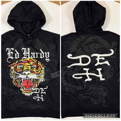 Ed Hardy Men Size LARGE Tiger Dagger Black Hoodie Sweater - EHM1300-52 NEW L