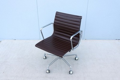Mid-Century Herman Miller Eames Aluminum Group Management Chair Espresso Leather