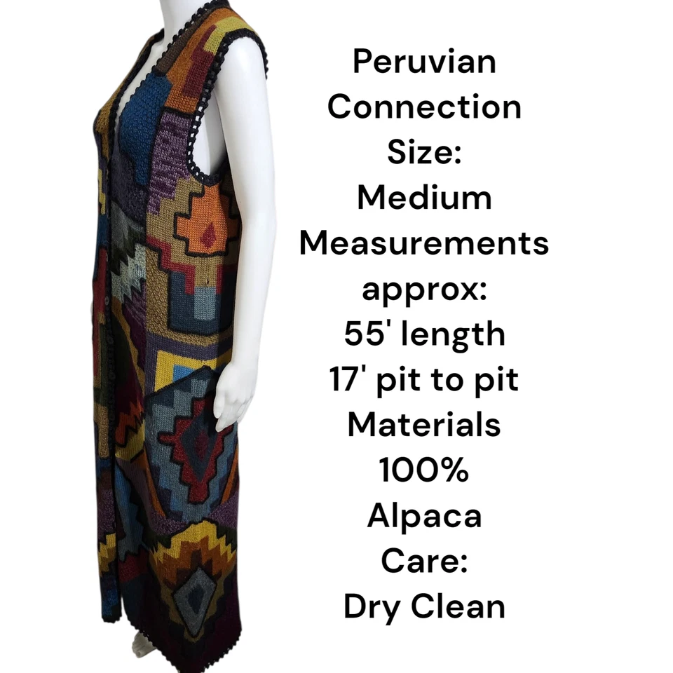 Peruvian Connection Sz M Alpaca Southwestern Aztec Duster Long Cardigan Sweater - Image 2 of 4