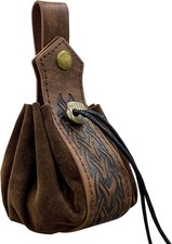 Hiifeuer Medieval Faux Leather Drawstring Pouch, Retro Nordic Portable Purse