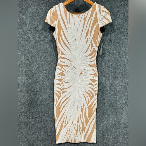 Dress the Population NWT Marcella dress SMALL nude white sequins cap sleeve prom