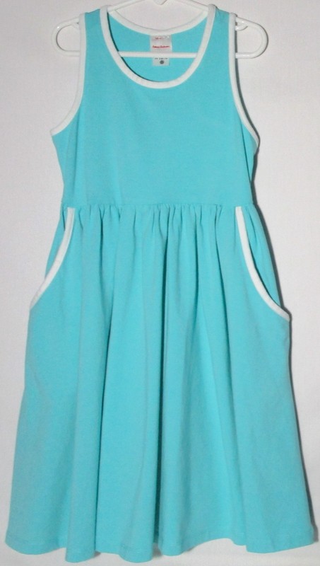 Hanna Andersson dress seafoam green/white trim w/pockets razor back size 8