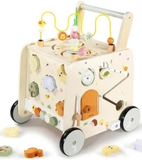 Wooden Activity Cube Push Walker, Wooden Baby Walker, Montessori Push Toys
