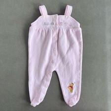 Y2K Baby Romper Winnie the Pooh Pink Footed Overall Embroidered 6-9M Vintage