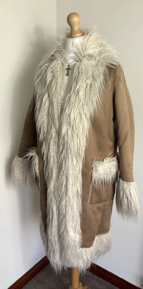 70's inspired Faux suede Faux Fur Boho penny lane Afghan Coat Size 8 oversized - Image 4 of 4