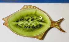 1960s Treasure Craft Lime Green Fish Trinket Dish Ashtray Hawaii Surf Tiki Bar