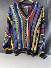 Tosani Sweater Coogi Style 3D Colorful Pullover Cotton Medium Vneck Aztec 44x27”