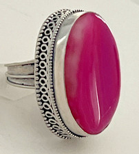 Womens SZ 7 Pink Agate Sterling Silver Ring Statement Cocktail 1.5" Long