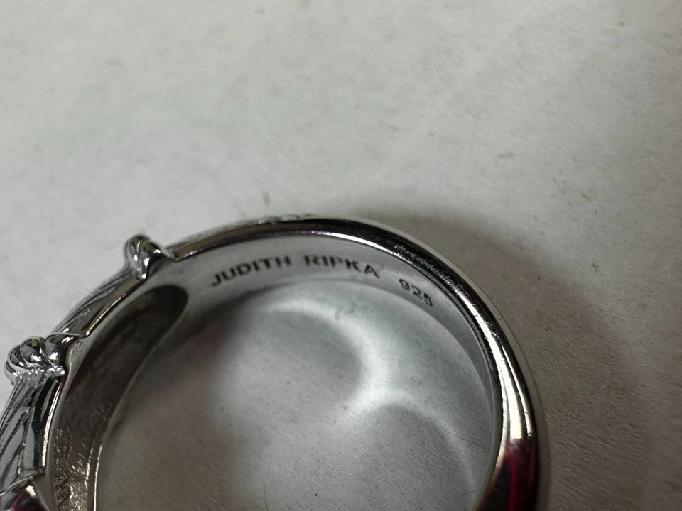 Anillo Judith Ripka Plata Esterlina Corazón Cuelga Dije Transparente Circonita Central Piedra 6 Foto 4 de 4