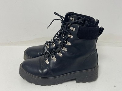 Damen Frauen schwarze Kunstleder Schnürung & Reißverschluss Stiefeletten. UK(7)EUR(40)-B182