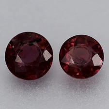Pair 2pcs/0.55ct t.w Round Natural Heated Purplish Red Sapphire Songea, Tanzania